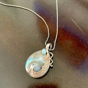 One of a Kind Mother of Pearl, Sterling and Opal Pendant